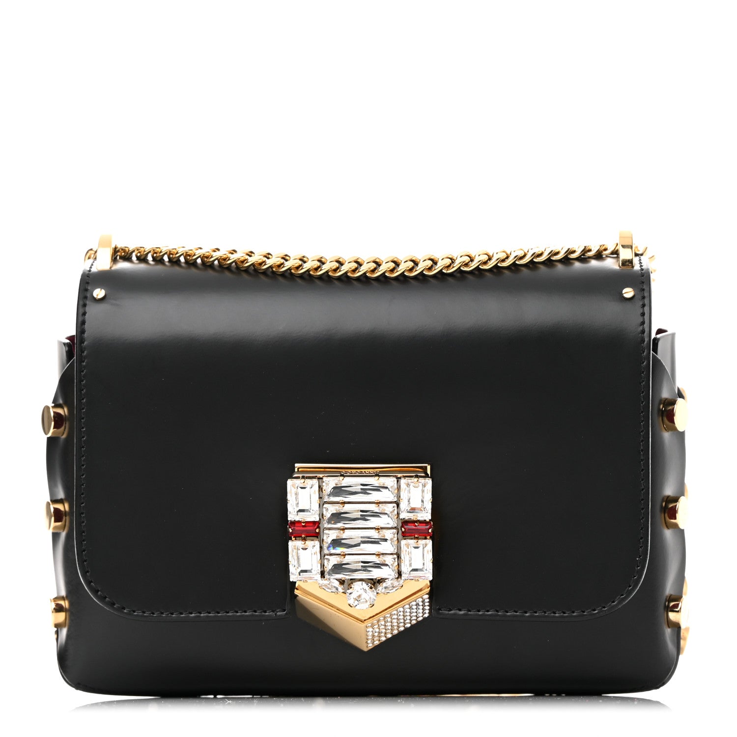 Jimmy Choo Smooth Calfskin Crystal Embellished Lockett City Shoulder Bag Black 1 of 14