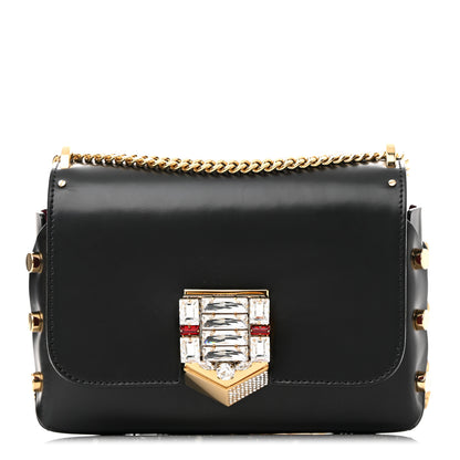 Jimmy Choo Smooth Calfskin Crystal Embellished Lockett City Shoulder Bag Black 1 of 14