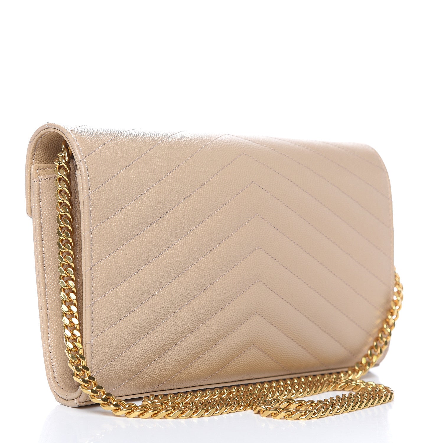 Saint Laurent Grain De Poudre Matelasse Chevron Monogram Chain Wallet Nude Powder 3 of 6