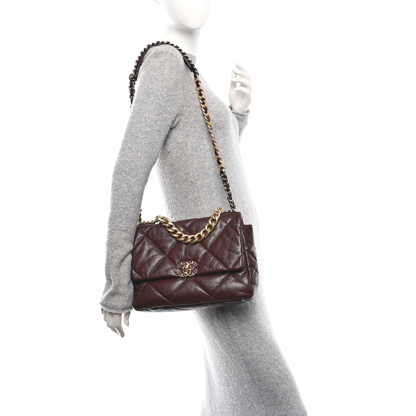 Goatskin Quilted Large Chanel 19 Flap Brown