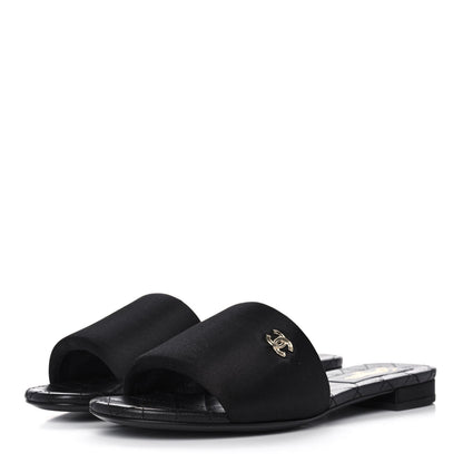 Chanel Satin Mule Sandals 38 Black 3 of 9