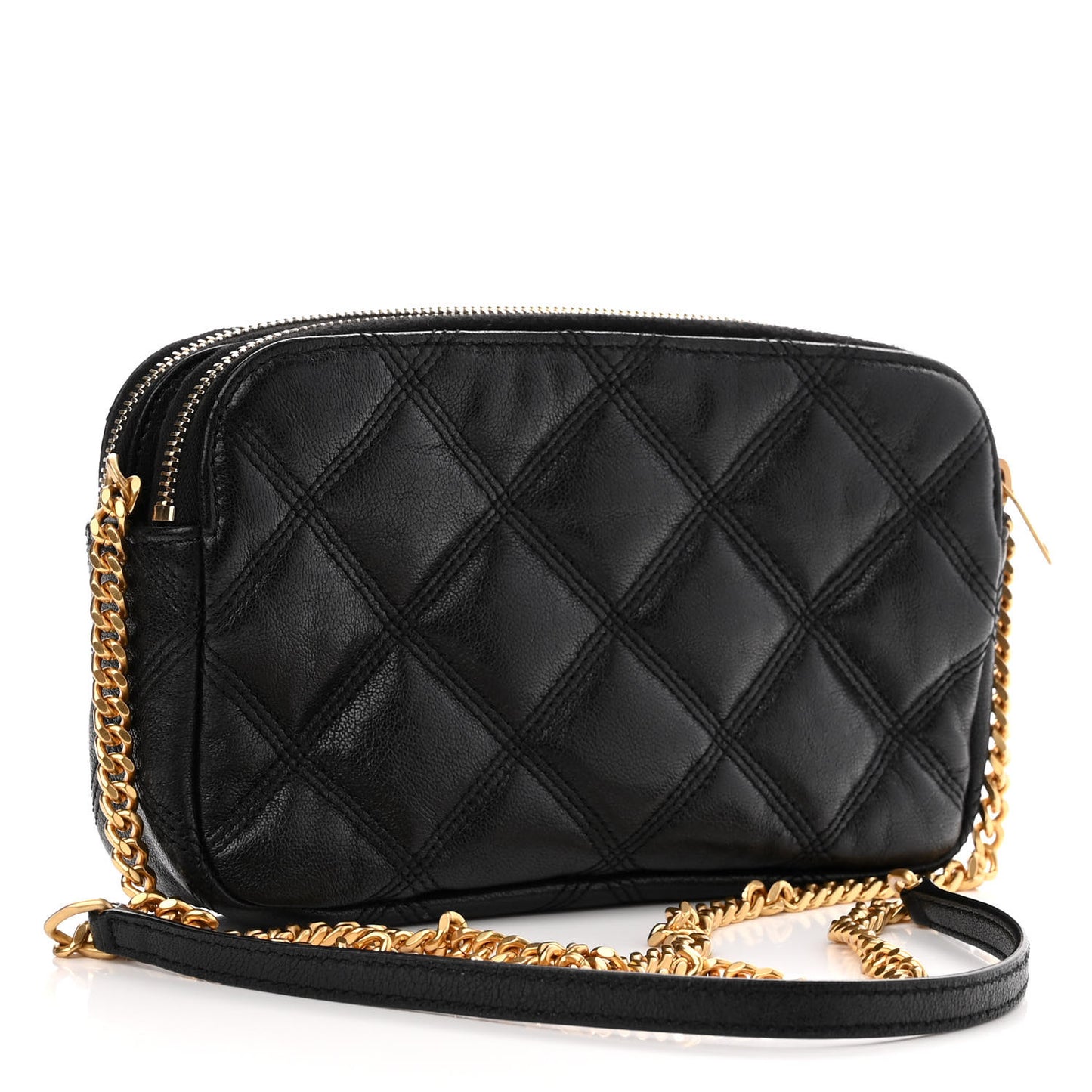 Grained Lambskin Quilted Mini Becky Double Zip Bag Black