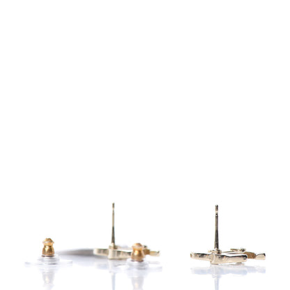 Chanel Crystal Metal CC Paris Button Stud Earrings Gold 3 of 5