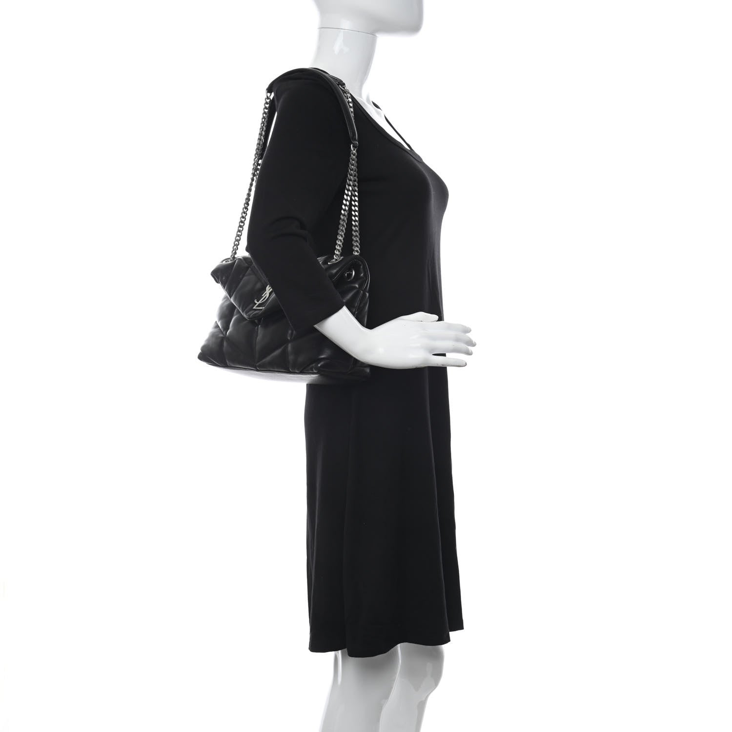Saint Laurent Lambskin Quilted Small Loulou Puffer Monogram Chain Satchel Black 2 of 11