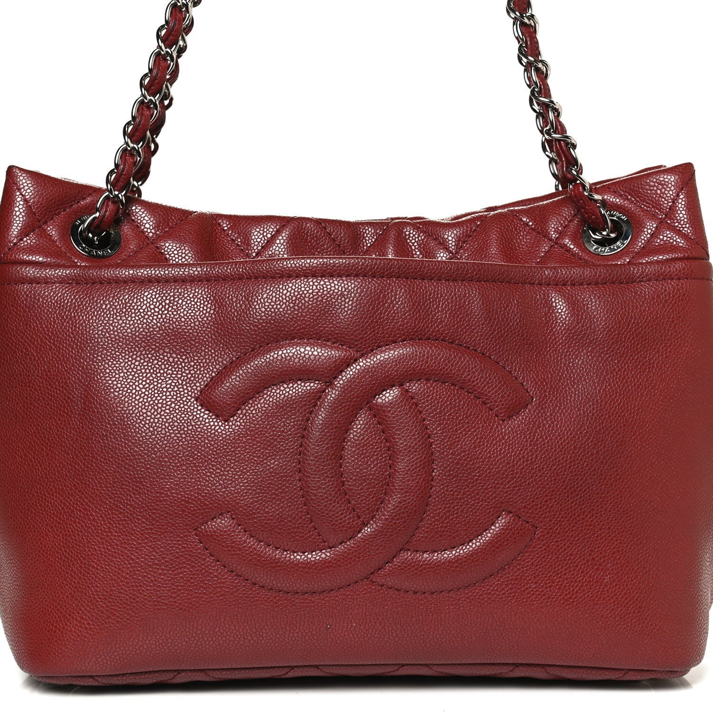 Caviar Quilted Large Timeless CC Soft Tote Dark Red