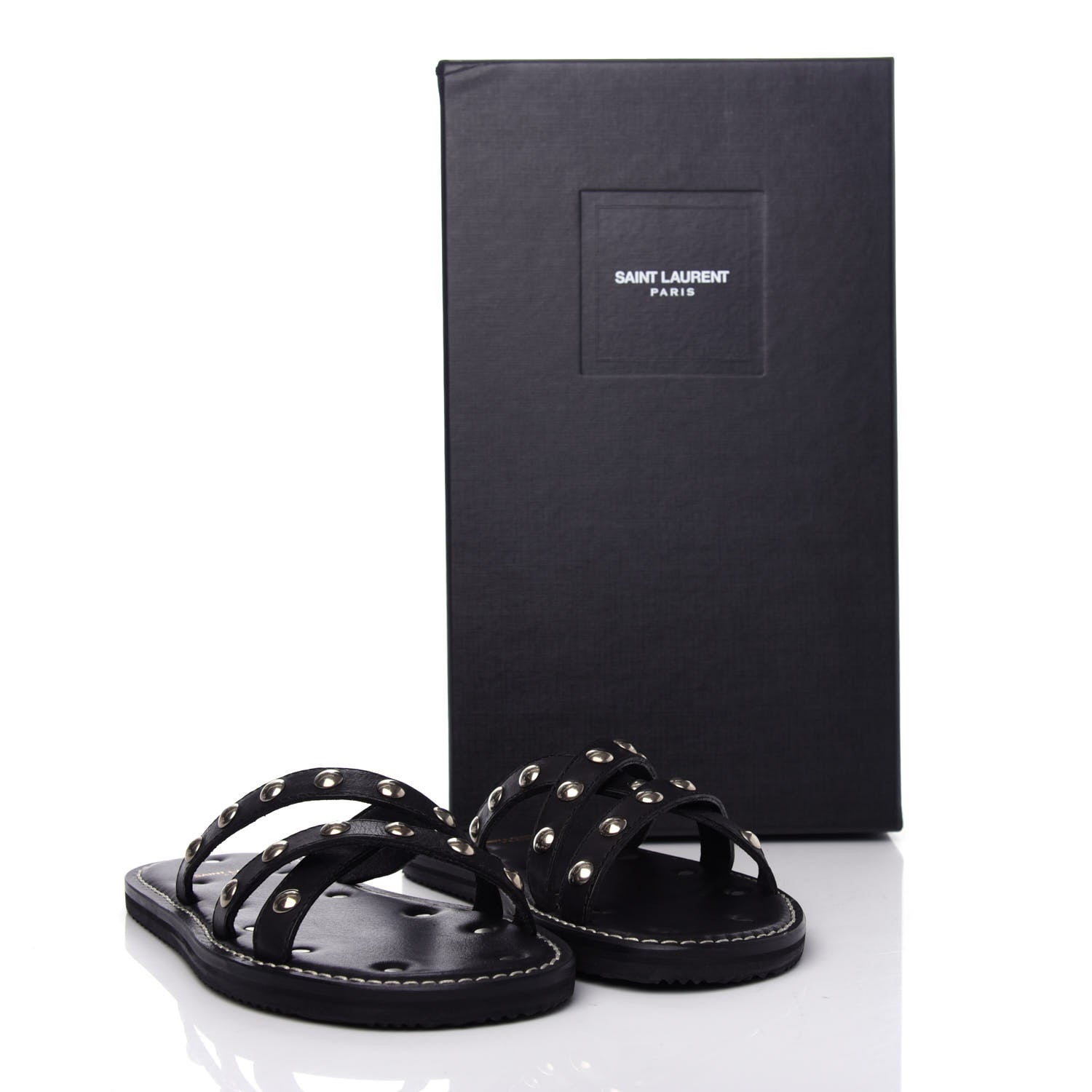 Saint Laurent Calfskin Studded Dash Lux Flat Sandals 39 Black 11 of 11