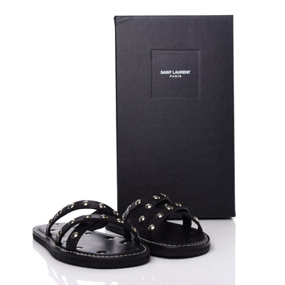 Saint Laurent Calfskin Studded Dash Lux Flat Sandals 39 Black 11 of 11