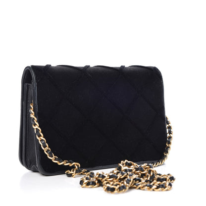 Chanel Velvet Quilted Wallet On Chain WOC Black 3 of 8