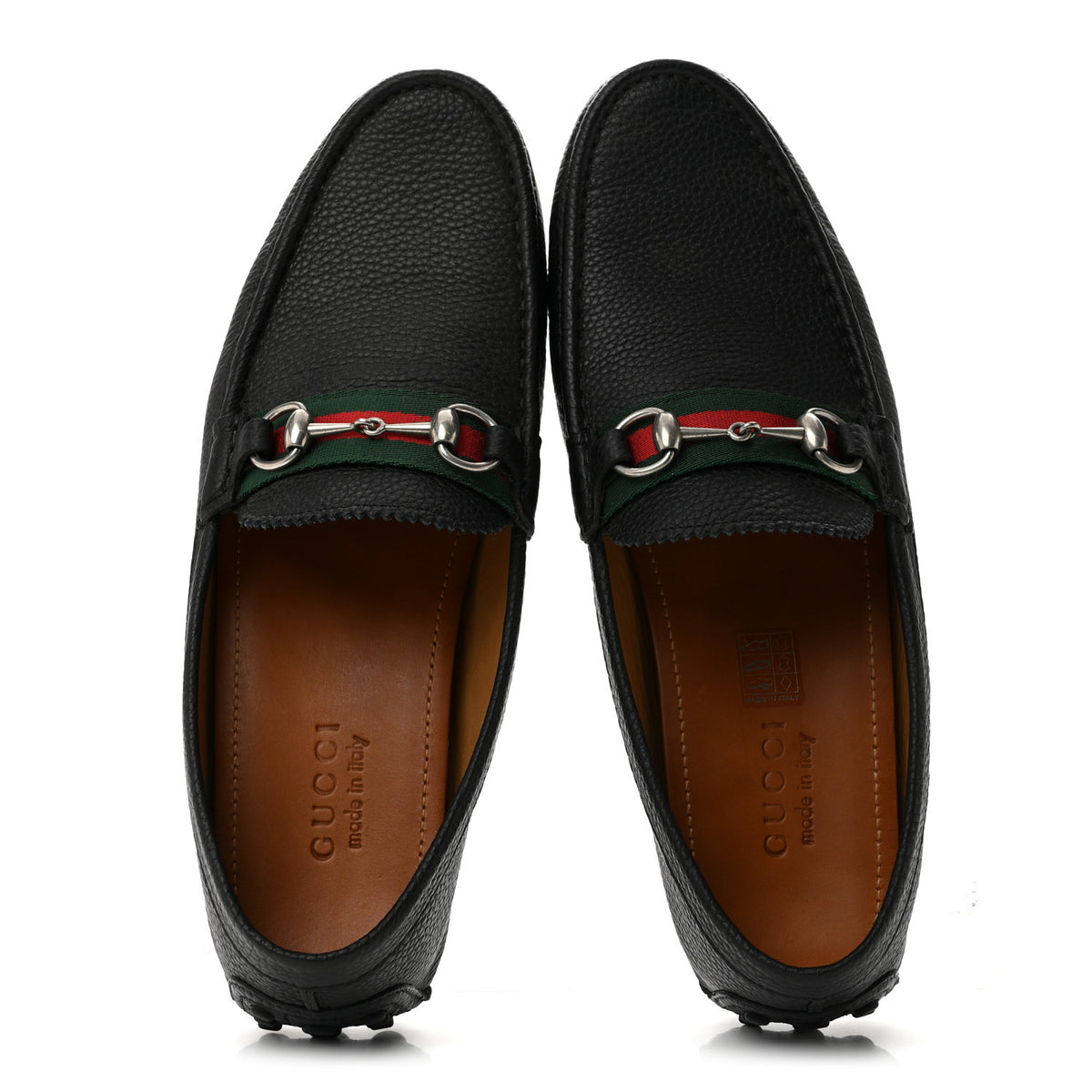 Gucci Road Calfskin Web Mens Horsebit Driver Loafers 10 Black 2 of 12