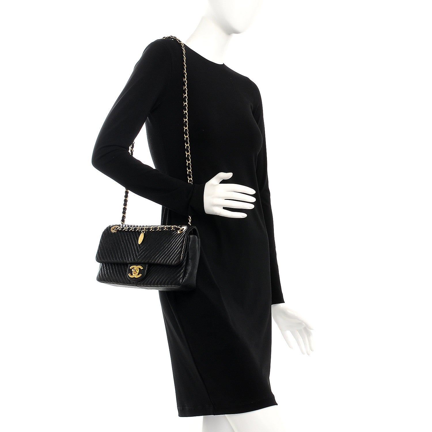Chanel Calfskin Chevron Quilted Medium Surpique Flap Black 2 of 8