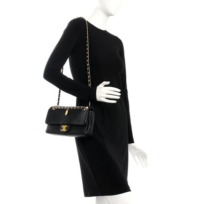 Chanel Calfskin Chevron Quilted Medium Surpique Flap Black 2 of 8