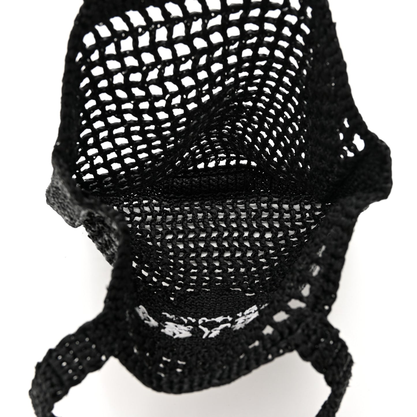 Yarn Raffia Effect Crochet Logo Embroidered Tote Bag Black