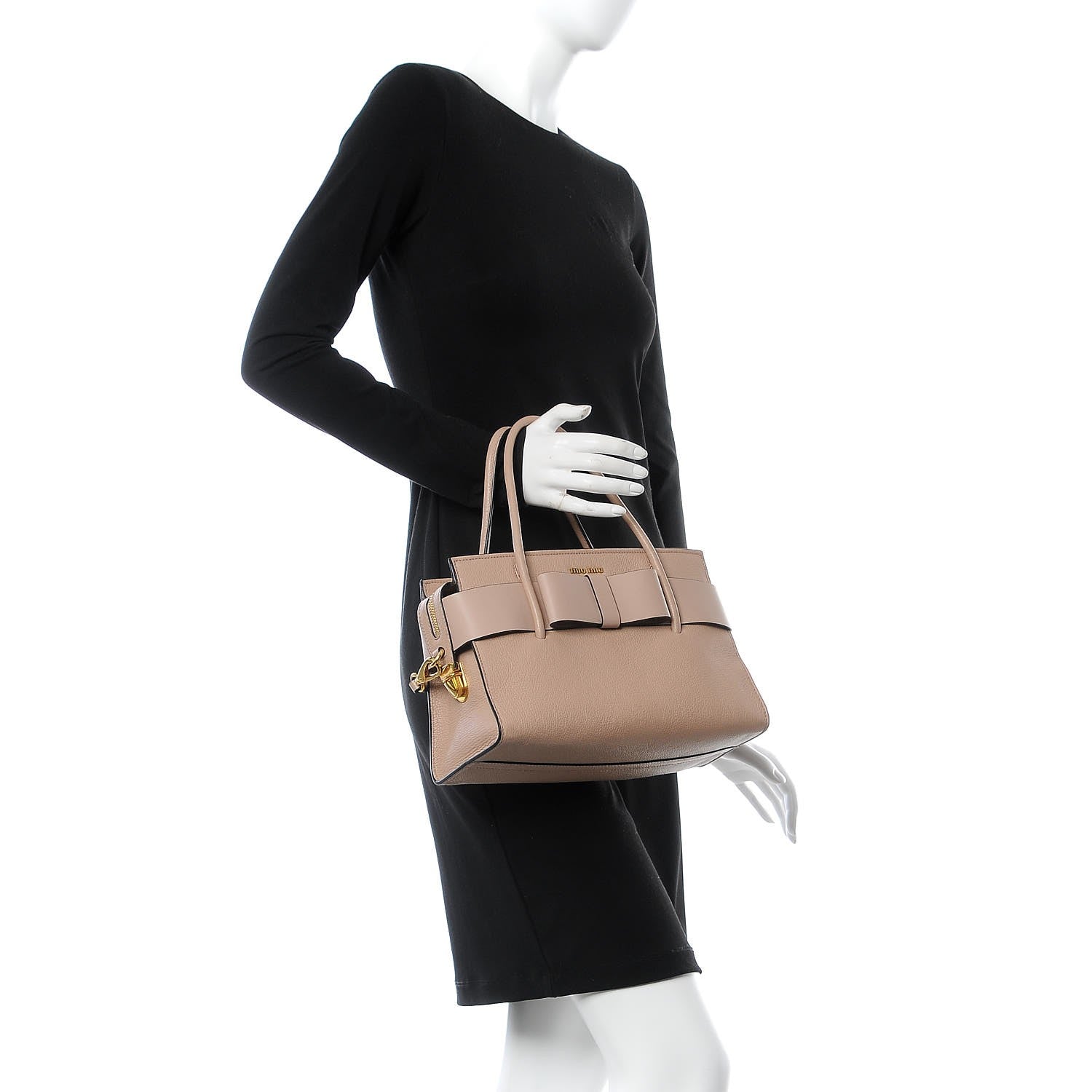 Miu Miu Goatskin Madras Fiocco Bow Top Handle Tote Cammeo 2 of 8