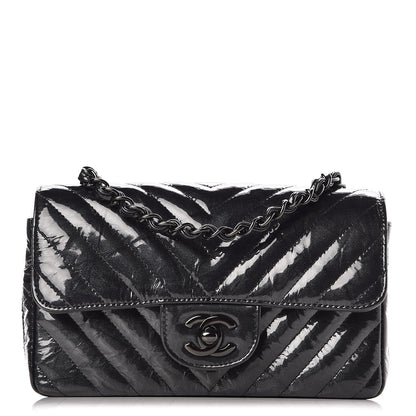 Chanel Patent Metallic Crumpled Calfskin Chevron Quilted Mini Rectangular Flap So Black 1 of 7