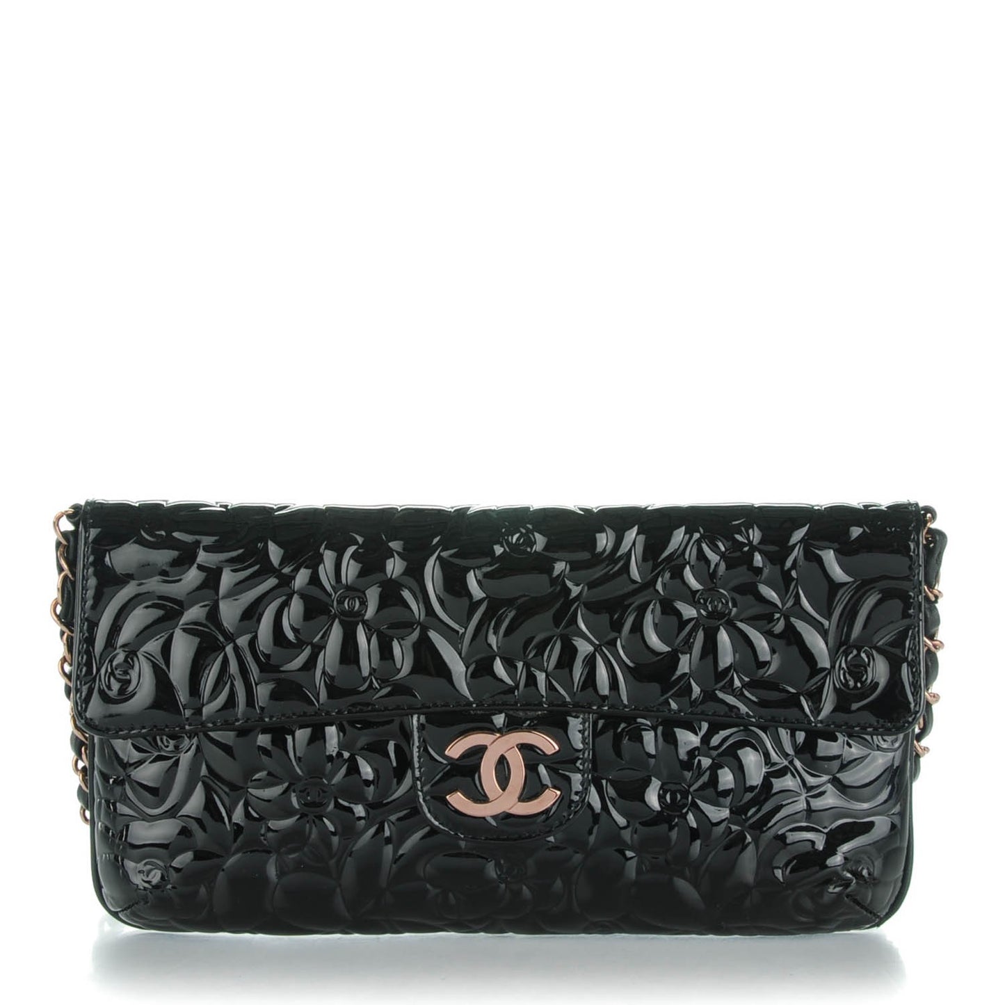Patent Camellia Embossed Mini Flap Black