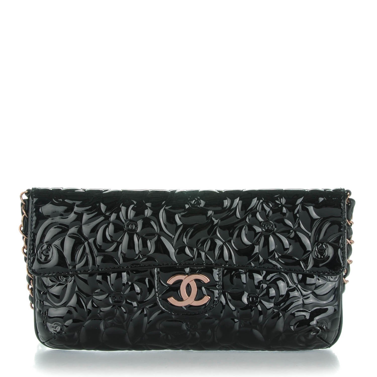 Chanel Patent Camellia Embossed Mini Flap Black 1 of 8