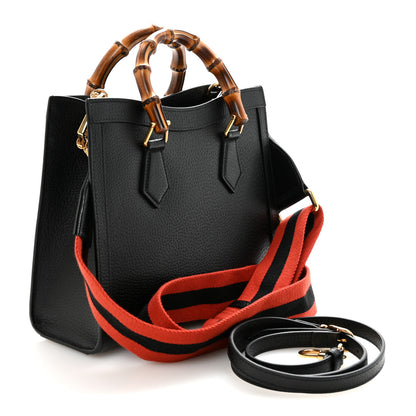 Gucci Textured Dollar Calfskin Web Small Diana Tote Bag Black Dusty Grey 3 of 9