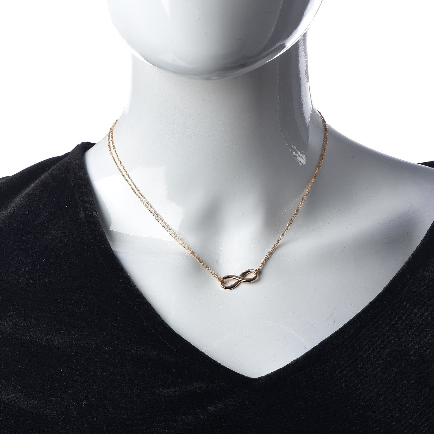 Tiffany 18K Rose Gold Infinity Double Chain Pendant Necklace 2 of 8