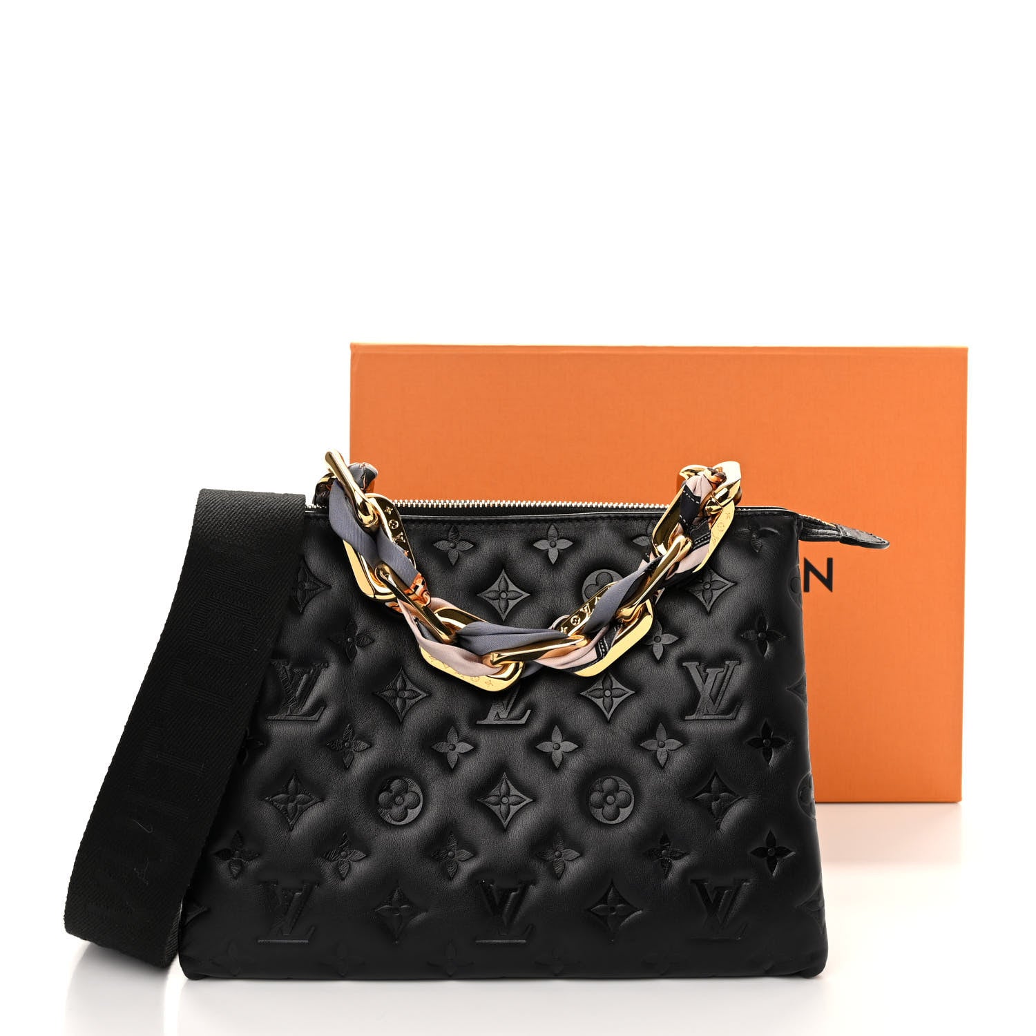 Louis Vuitton Lambskin Embossed Monogram Scarf Coussin PM Black 13 of 13