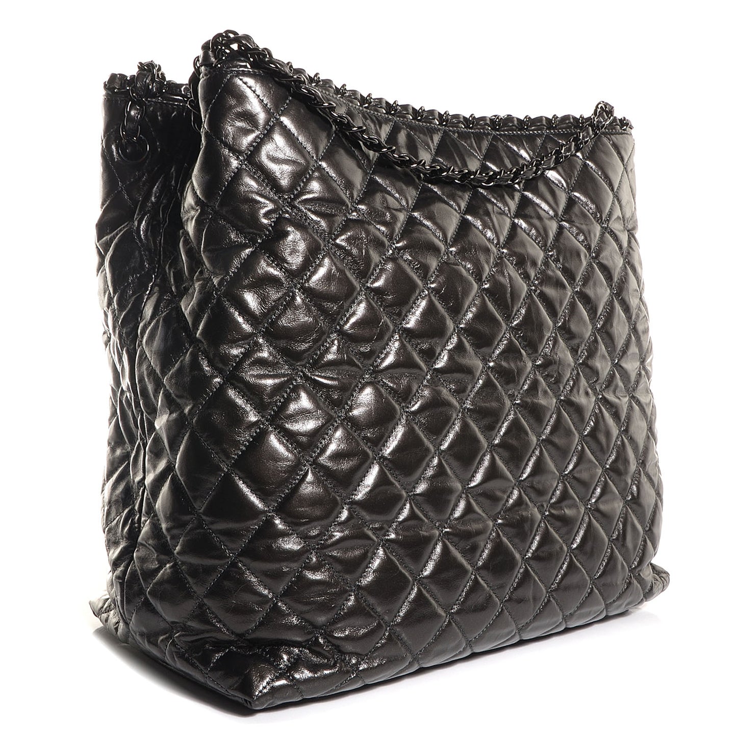 Calfskin Large Chain Me Tote Dark Grey Metallic