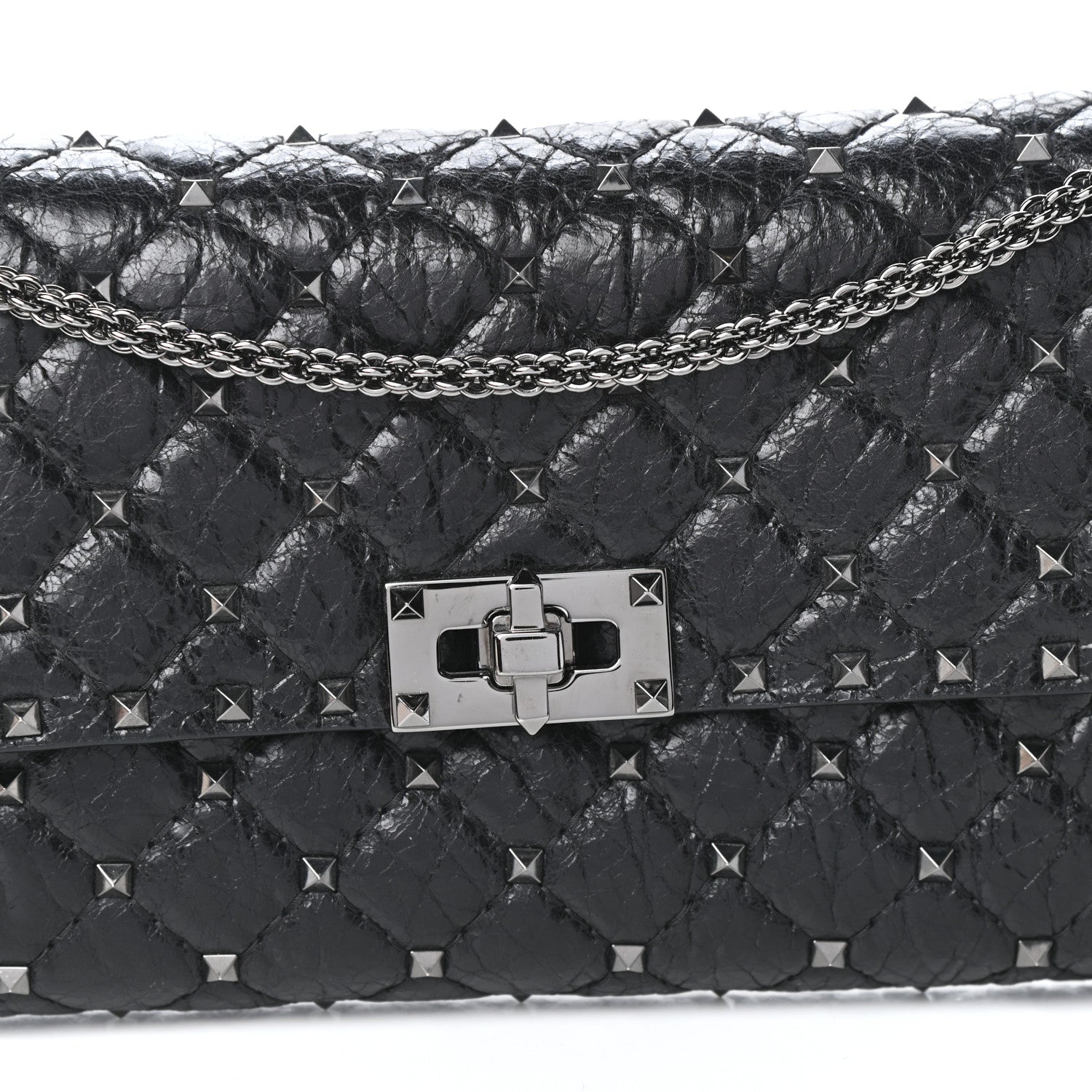 Valentino Garavani Craquele Nappa Rockstud Spike Wallet on Chain Black 7 of 9