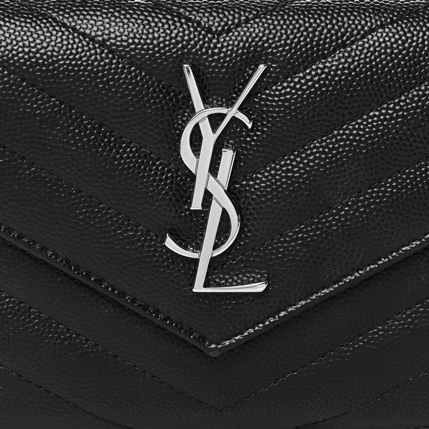 Grain De Poudre Matelasse Chevron Monogram Compact Tri Fold Wallet Black