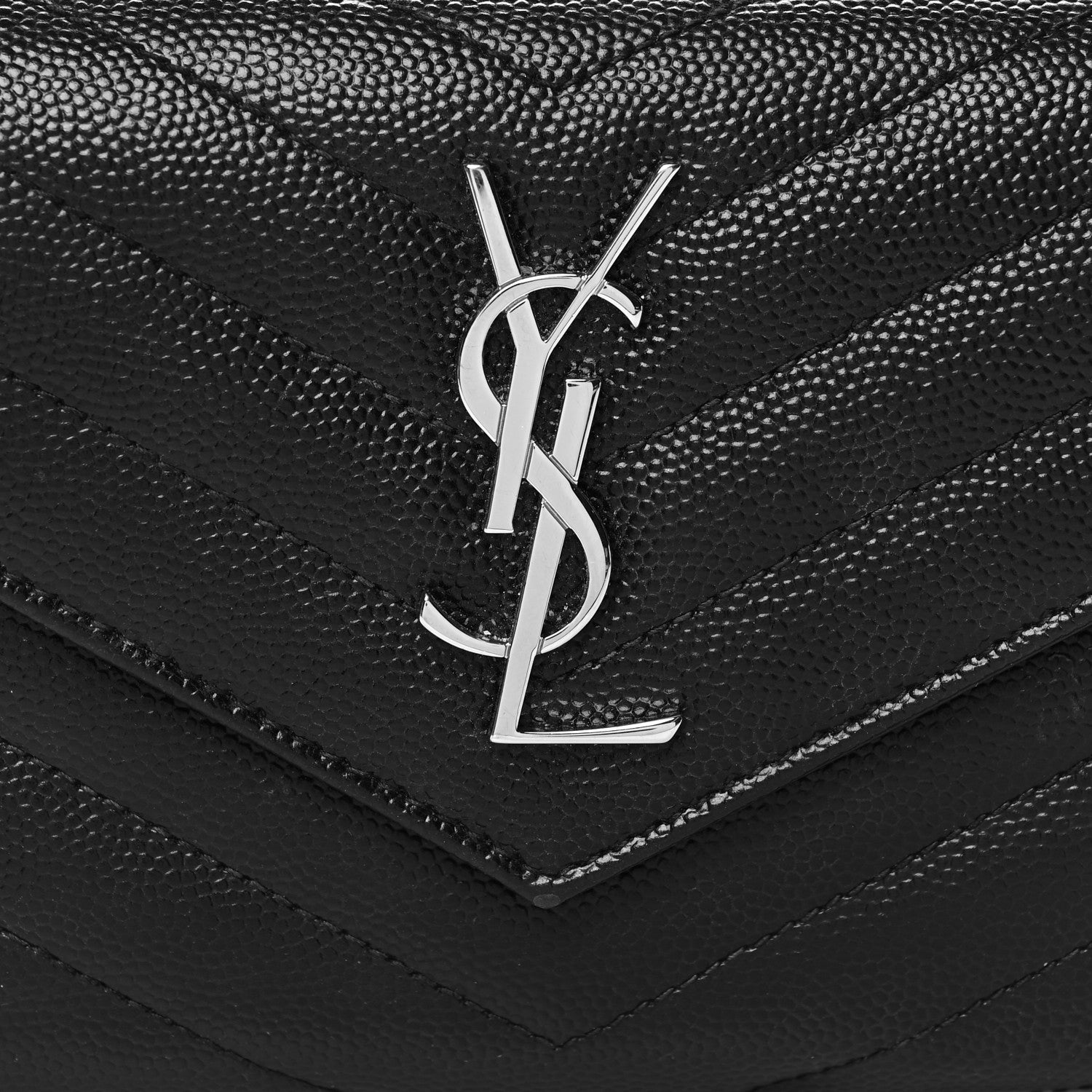 Saint Laurent Grain De Poudre Matelasse Chevron Monogram Compact Tri Fold Wallet Black 9 of 10