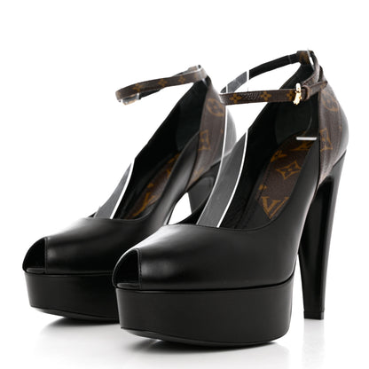 Louis Vuitton Calfskin Monogram Afterglow Platform Pumps 40 Black 3 of 9
