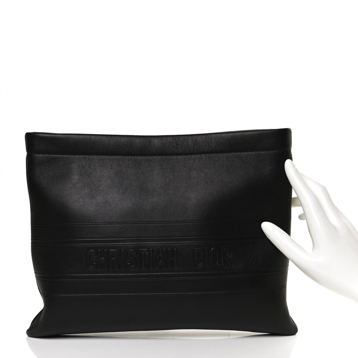 Calfskin Medium Diordouble Zip Pouch Black