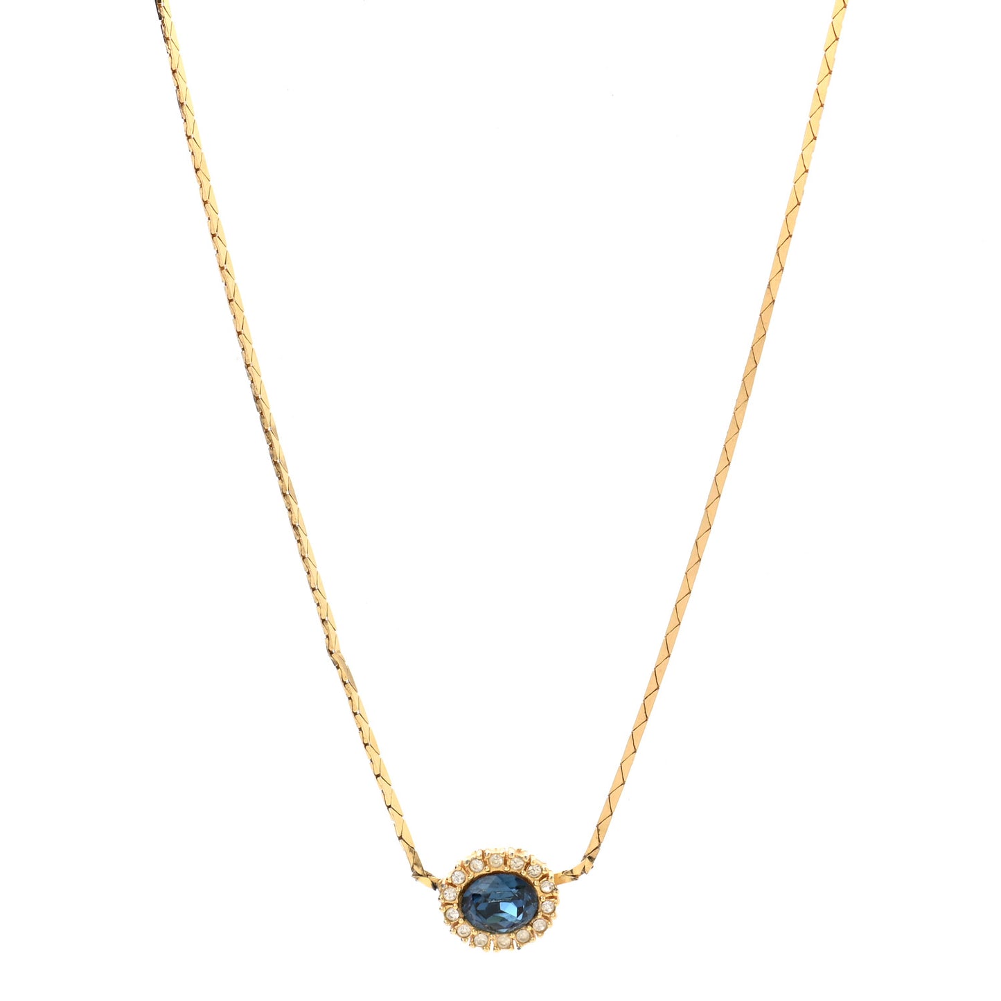 Crystal Chain Necklace Gold Blue