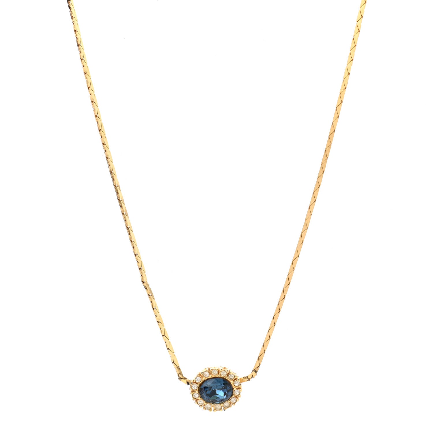 Christian Dior Crystal Chain Necklace Gold Blue 1 of 6