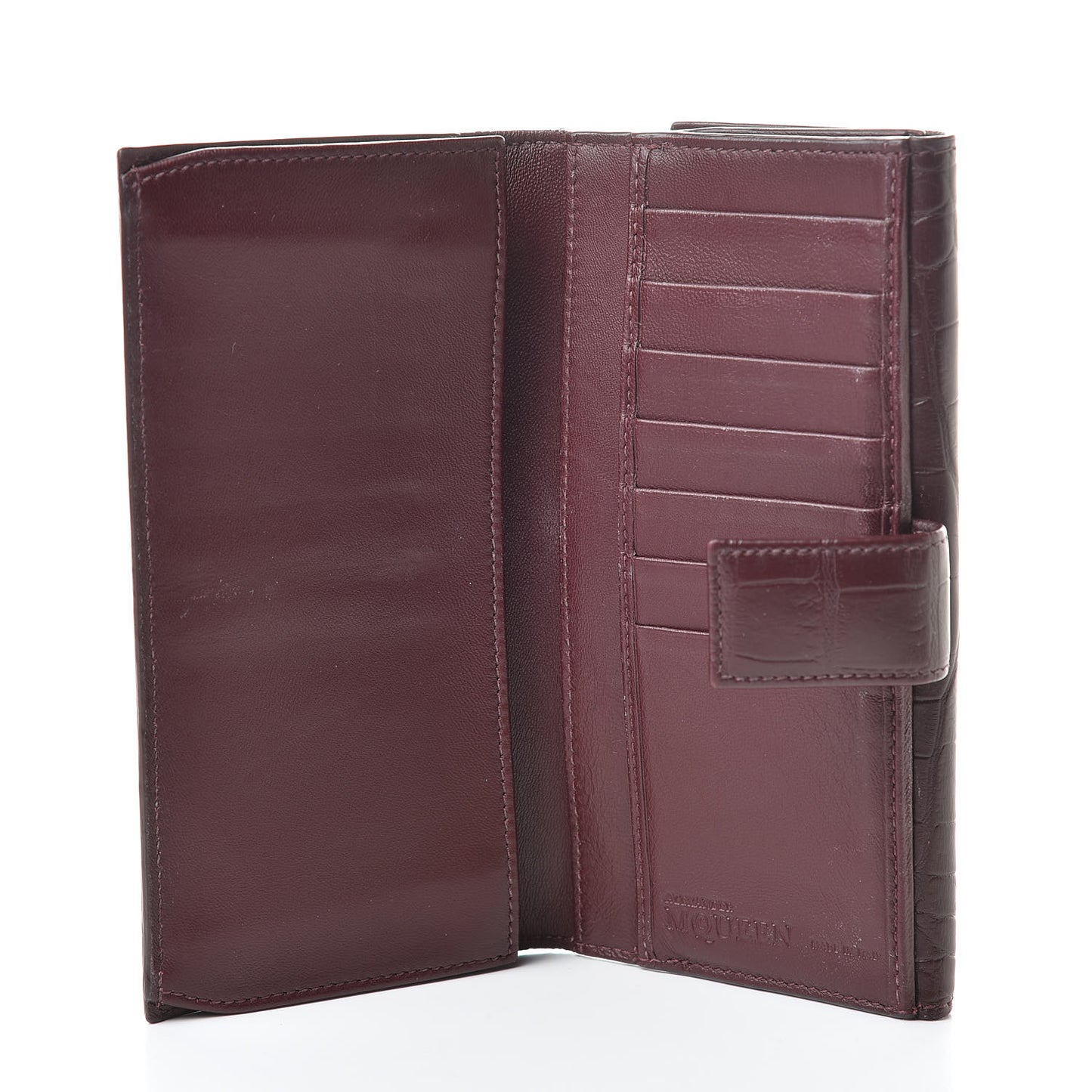Silky Calfskin Crocodile Embossed Skull Continental Wallet Bordeaux