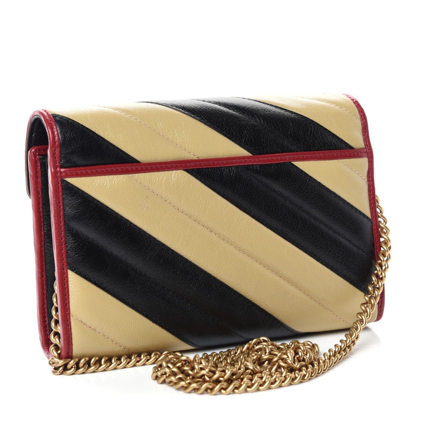 Azalea Calfskin Matelasse Diagonal Patchwork Torchon GG Marmont Chain Wallet Black Beige Romantic Cerise