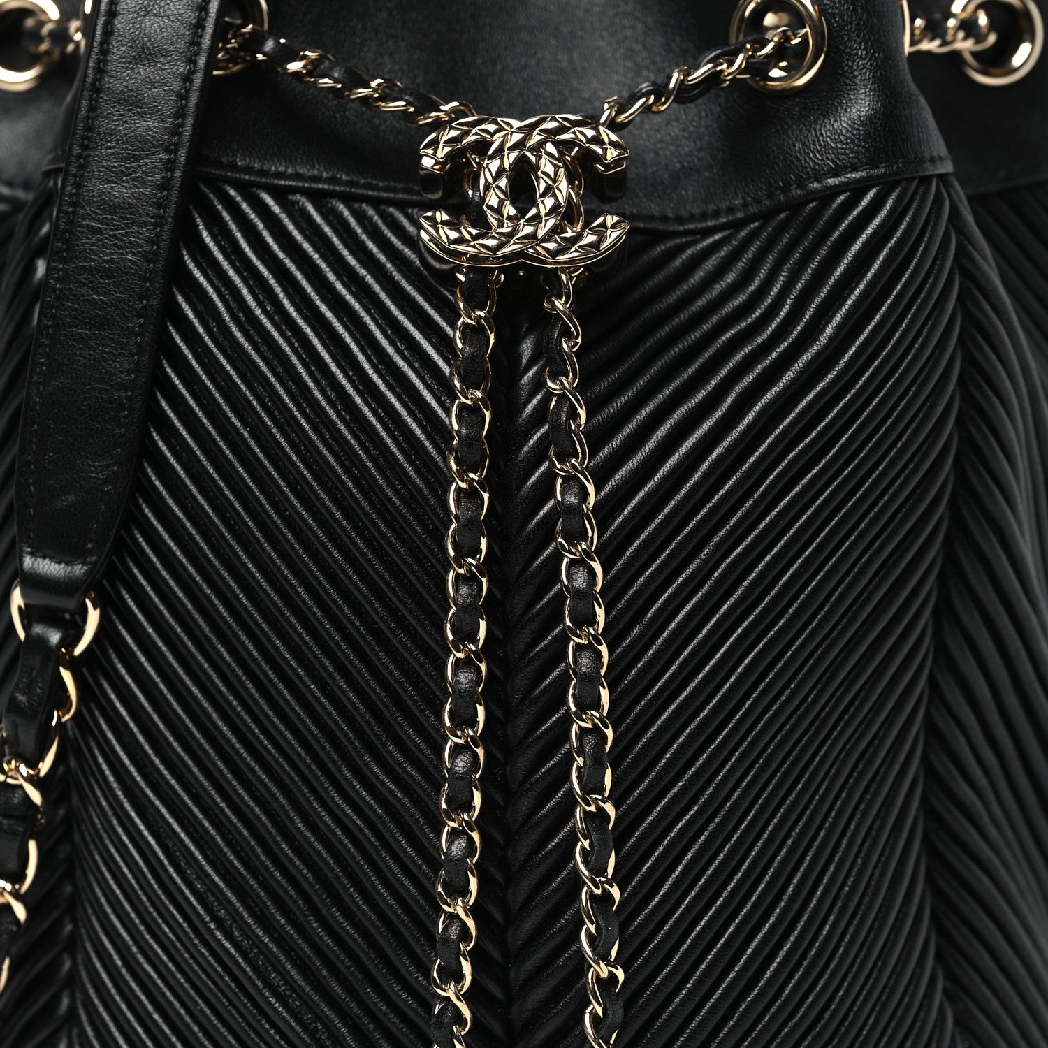 Chanel Lambskin Chevron Drawstring Bag Black 8 of 10