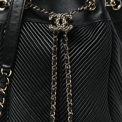 Chanel Lambskin Chevron Drawstring Bag Black 8 of 10