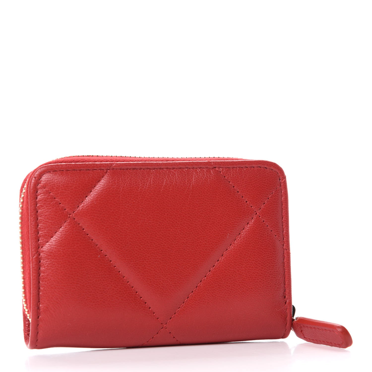 Chanel Goatskin Quilted Chanel 19 Zip Around Coin Purse Wallet Red 3 of 8
