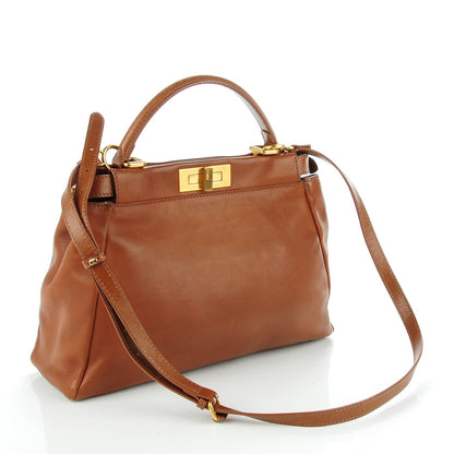 Fendi Vitello Saddle Medium Peekaboo Iconic Satchel Siena 3 of 8