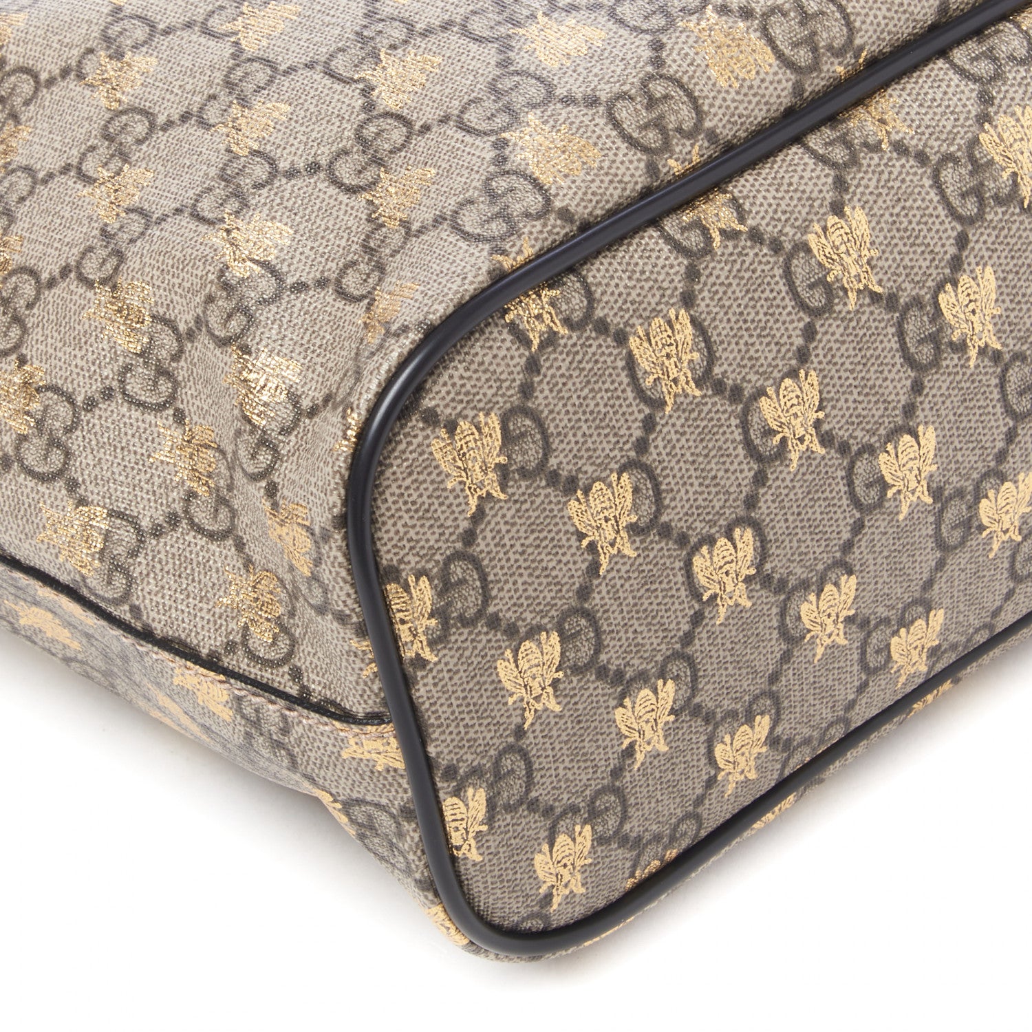 Gucci Soft GG Supreme Monogram Bees Small Crossbody Tote Beige Oro Black 7 of 8