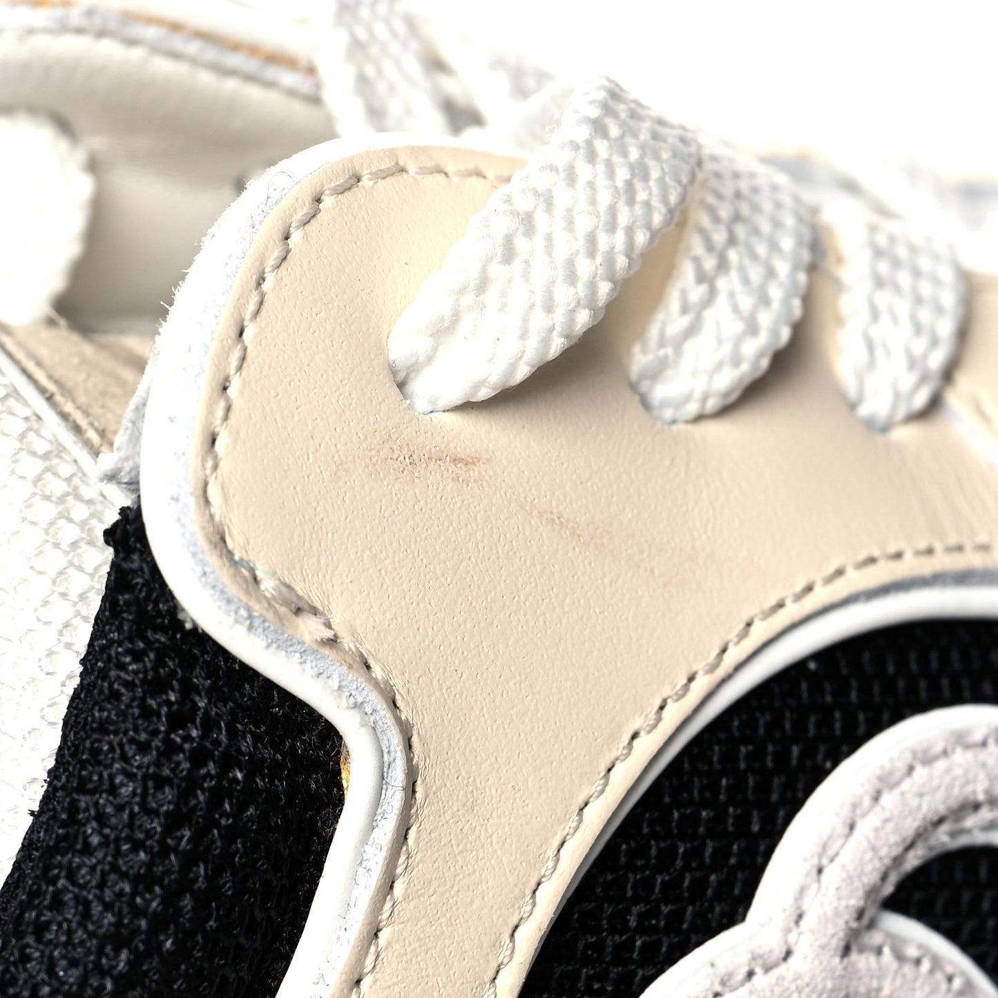 Mesh Suede Calfskin Womens CC Sneakers 38 White Black Pink