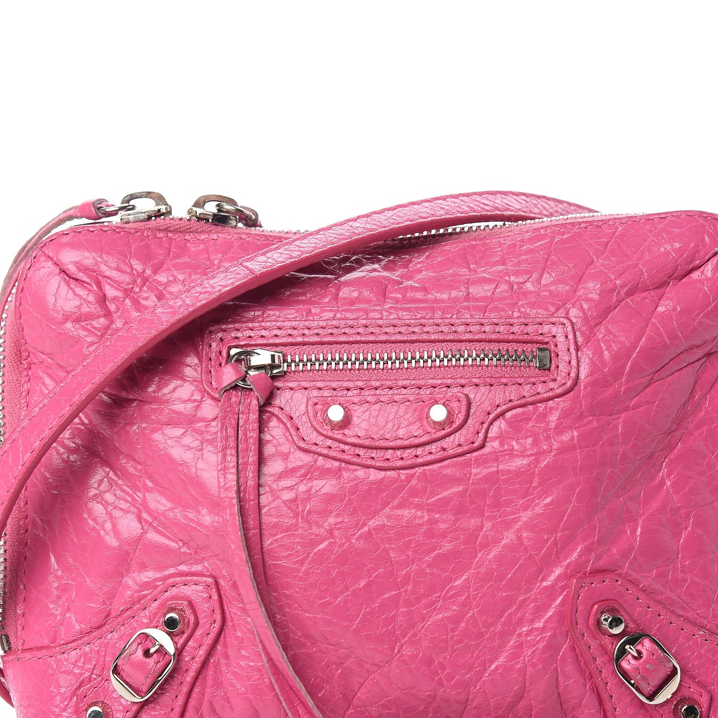 Agneau Arena Classic Silver Hardware XS Reporter Crossbody Rose Flamingo