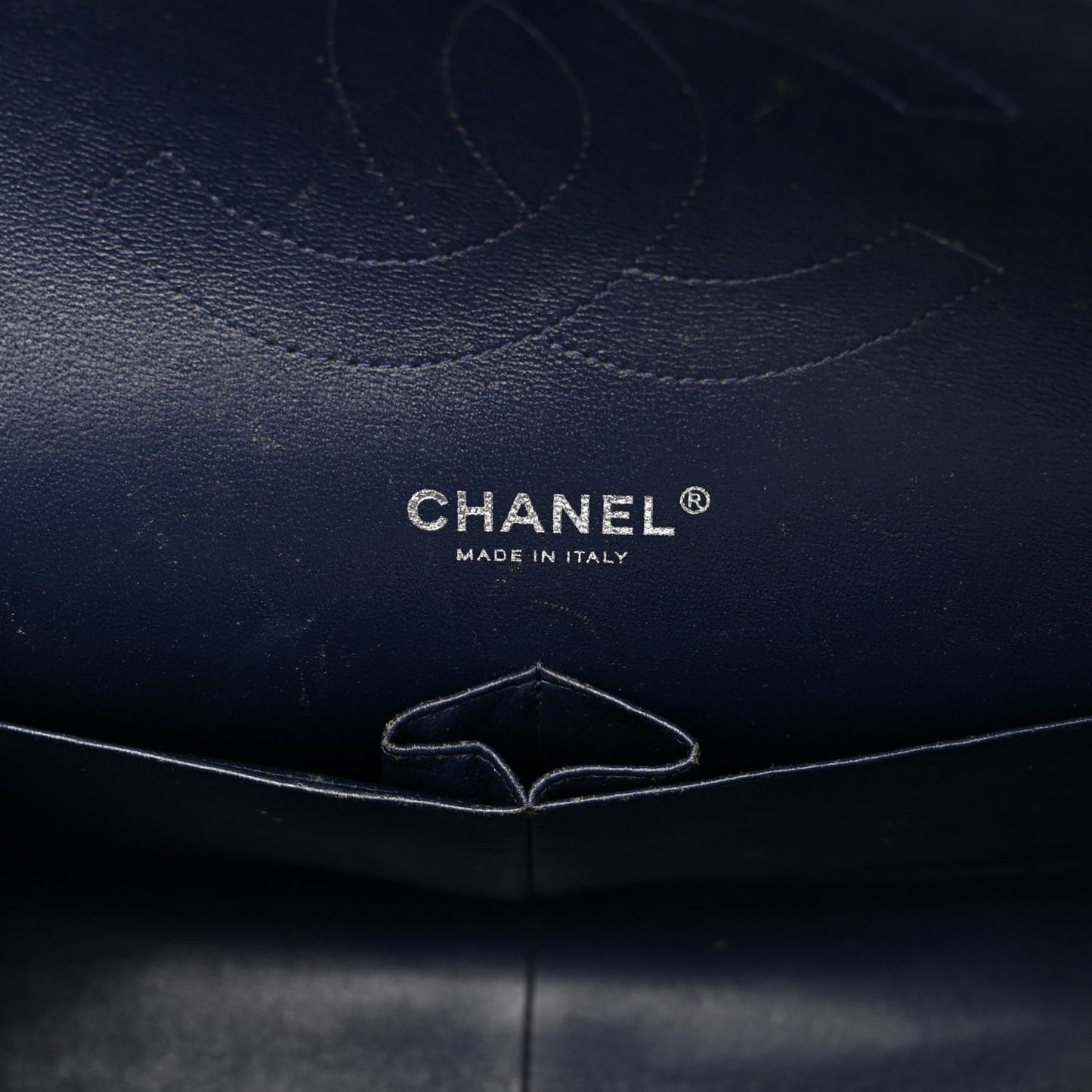 Patent Quilted Jumbo Double Flap Navy Blue