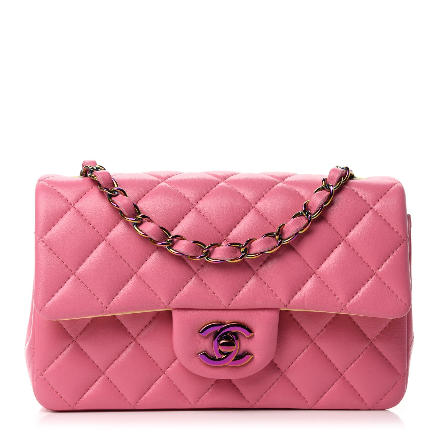 Chanel Lambskin Quilted Mini Rectangular Flap Pink Yellow 1 of 10