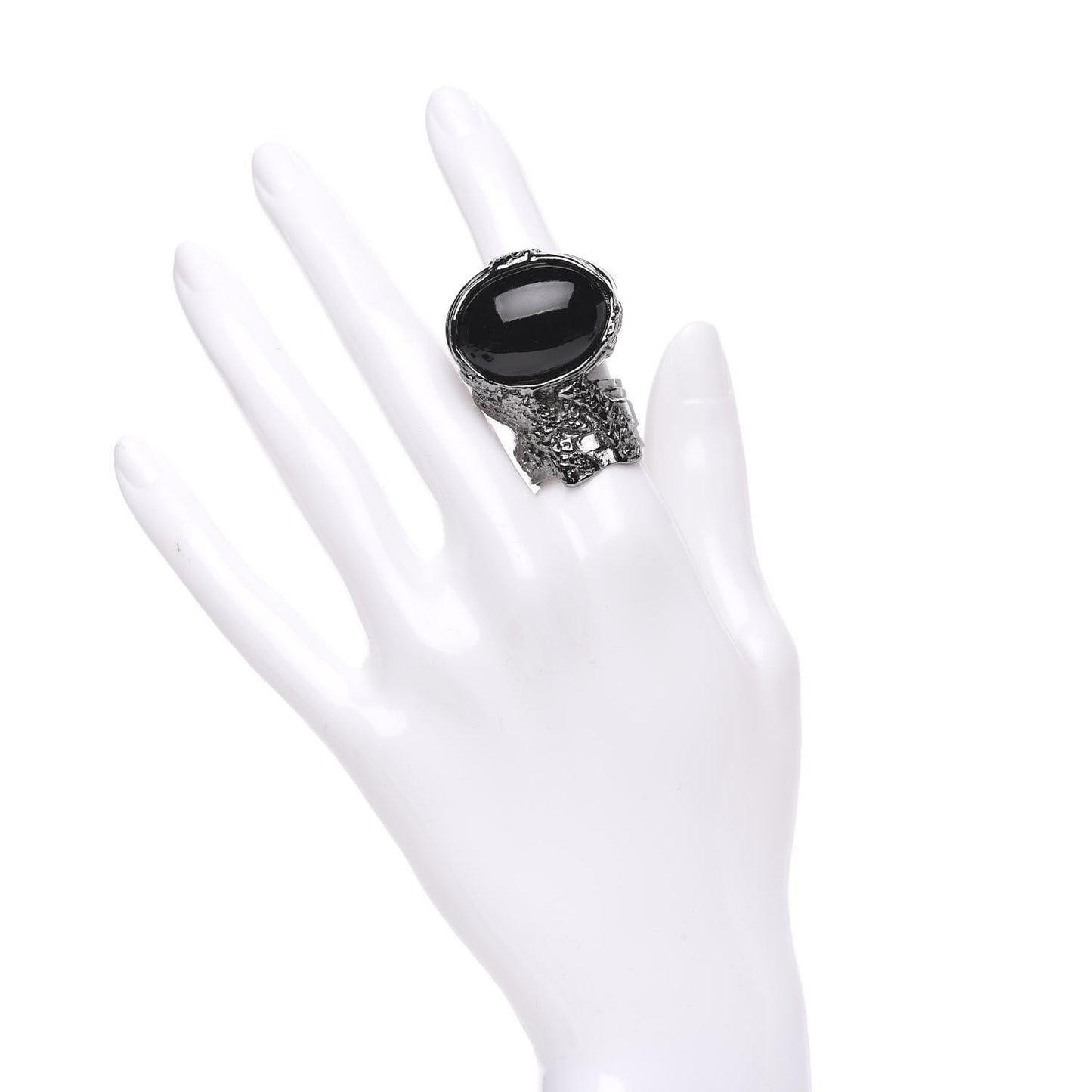 Glass Cabochon Arty Ovale Ring 7 Gunmetal Black