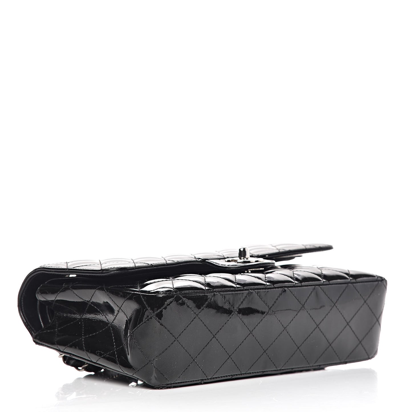Patent Quilted Medium Double Flap Black