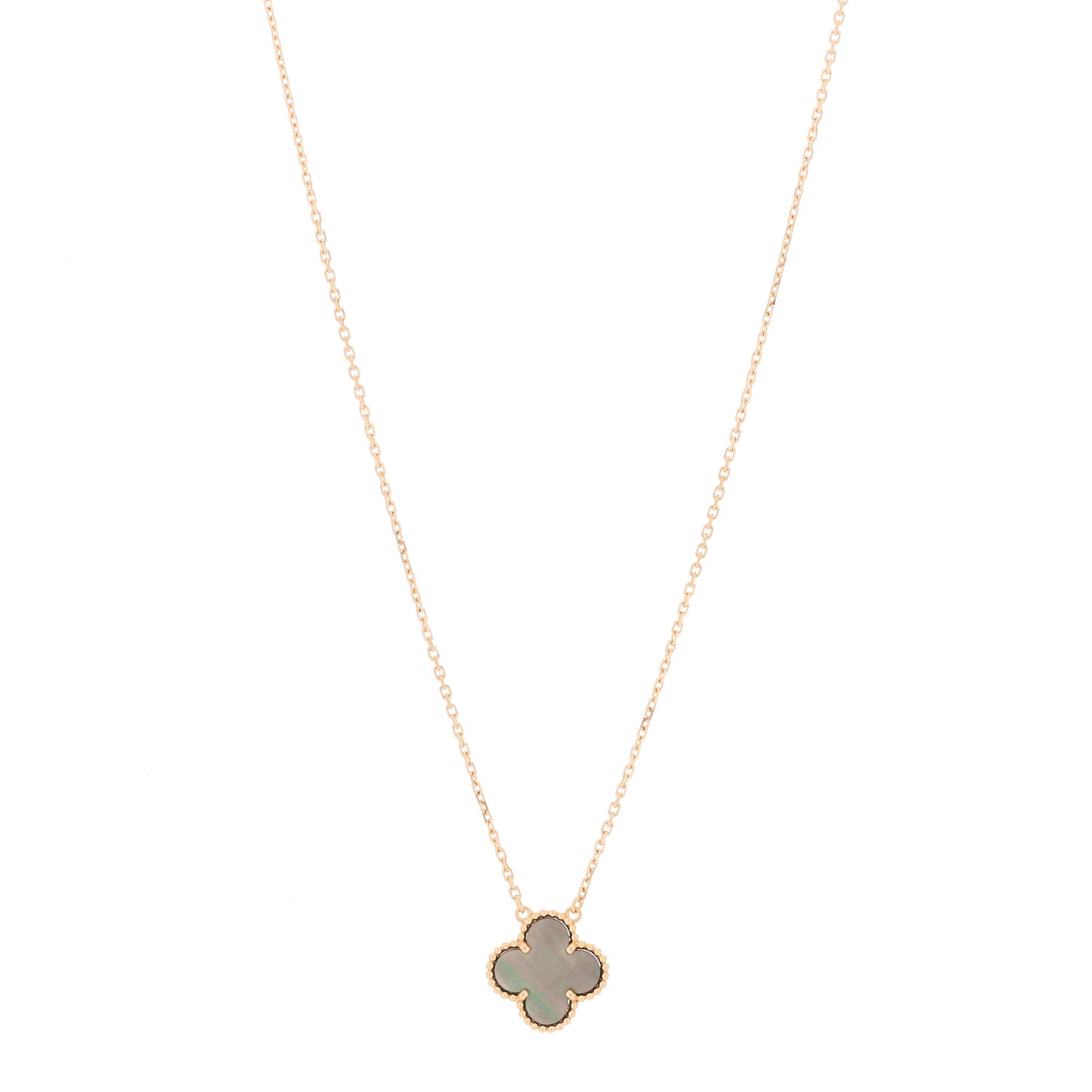 18K Rose Gold Gray Mother of Pearl Vintage Alhambra Pendant Necklace