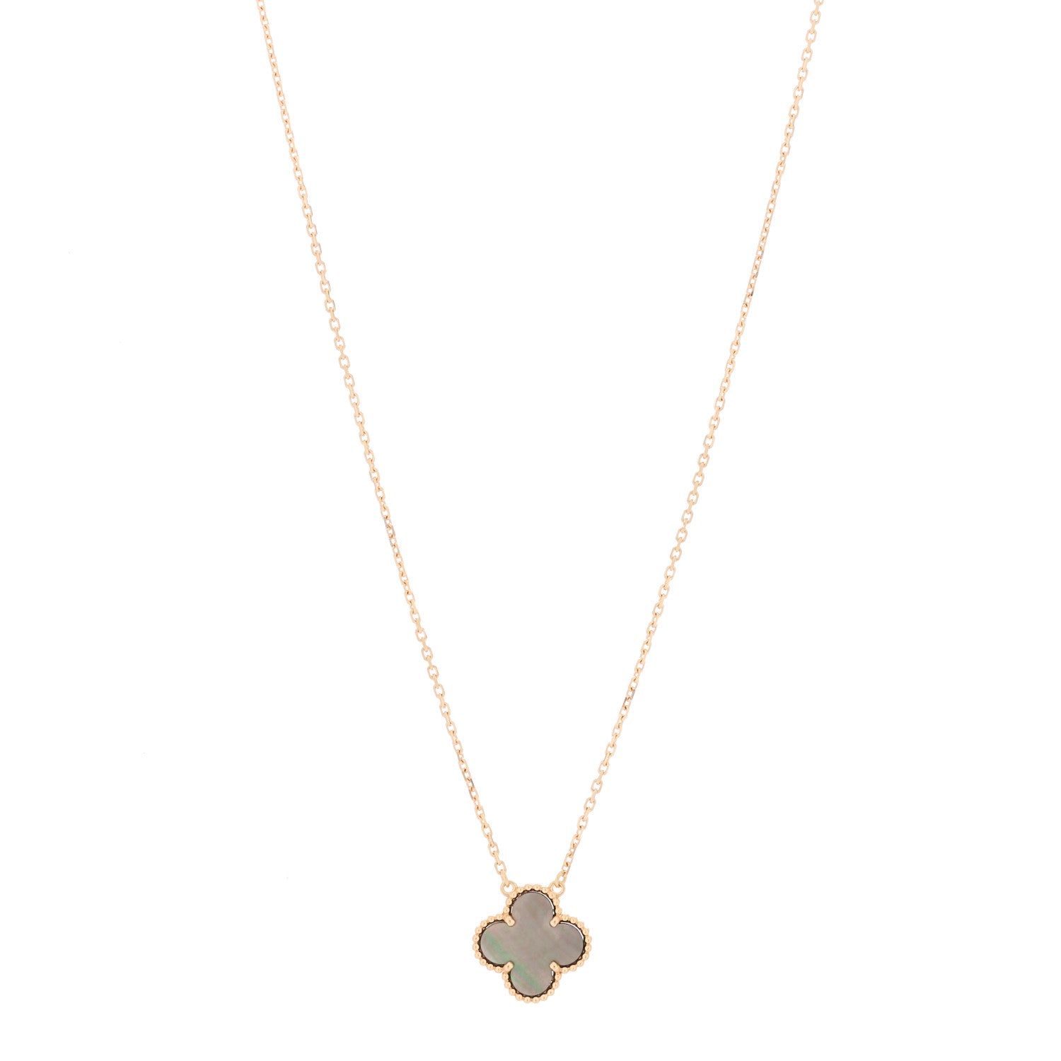 Van Cleef & Arpels 18K Rose Gold Gray Mother of Pearl Vintage Alhambra Pendant Necklace 1 of 5