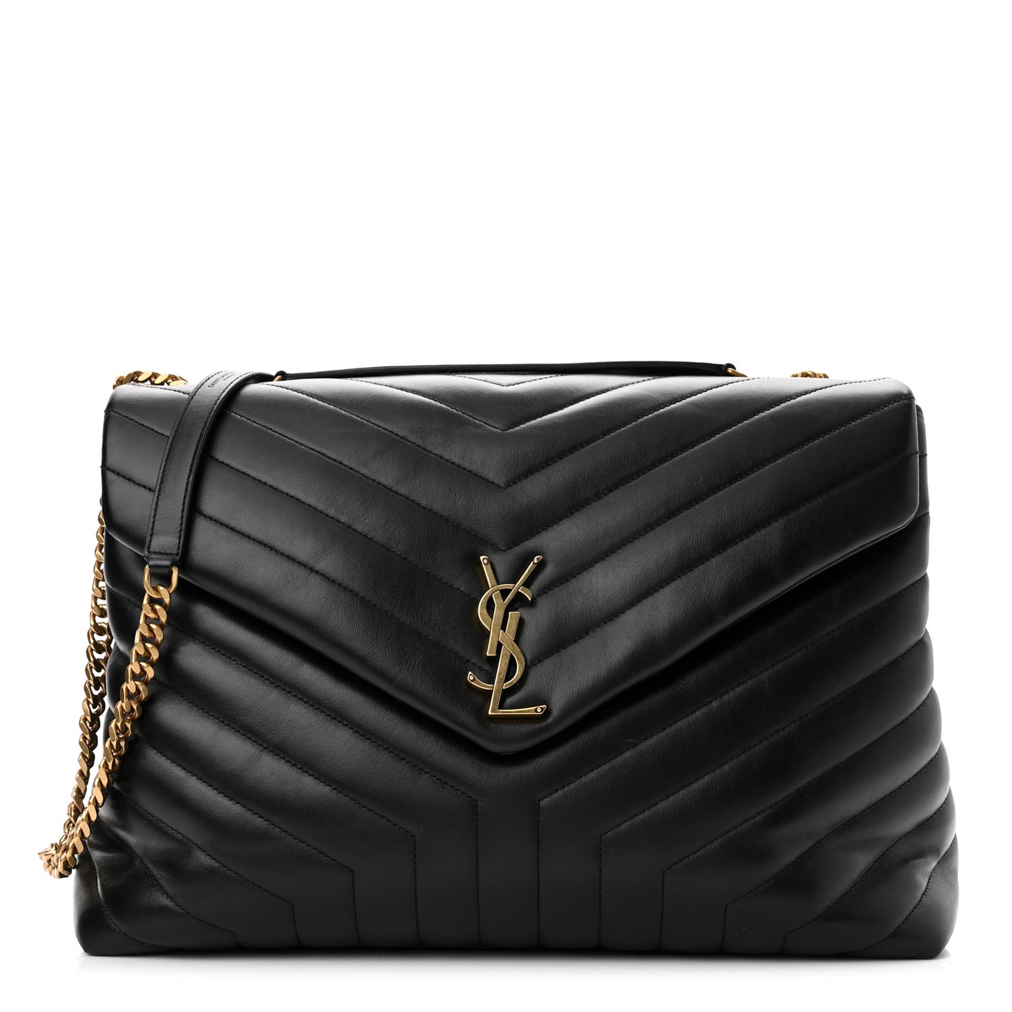 Calfskin Y Quilted Monogram Large Loulou Chain Satchel Black