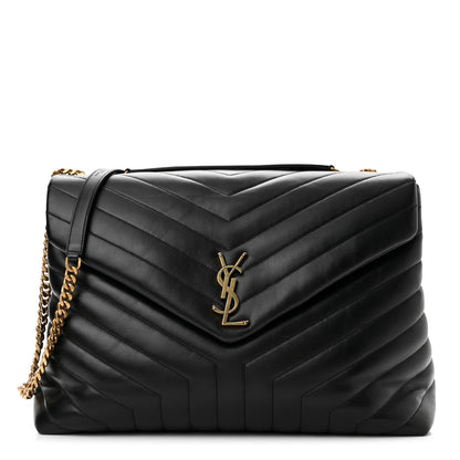 Saint Laurent Calfskin Y Quilted Monogram Large Loulou Chain Satchel Black 1 of 10