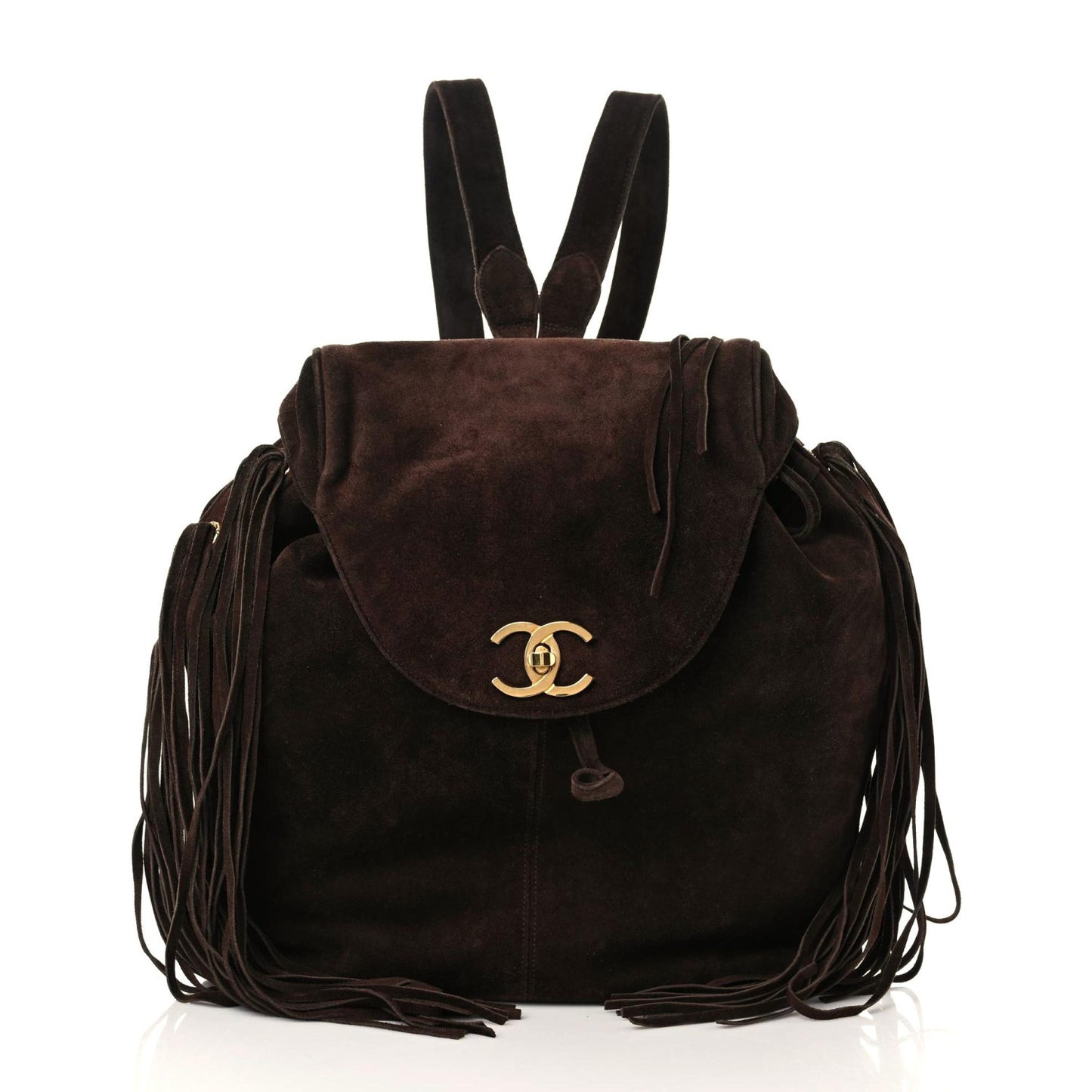 Suede CC Drawstring Backpack Brown