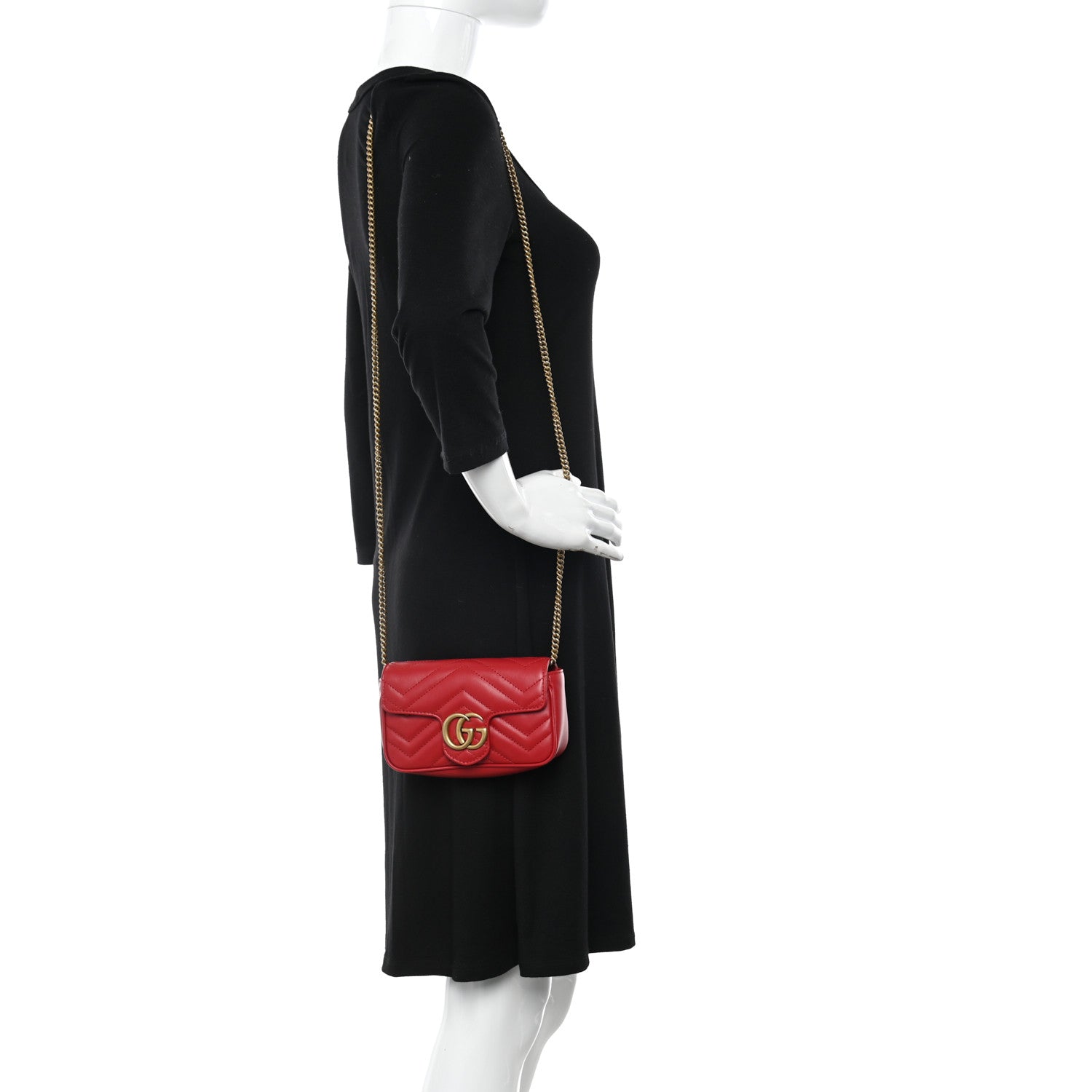 Gucci Calfskin Matelasse Super Mini GG Marmont Shoulder Bag Hibiscus Red 2 of 11